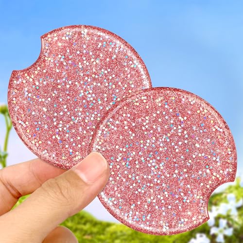 Swooflia Flower Car Cup Holder Coasters for Women - 2.75 Inch Cute Resin Clear Automotive Drink Cupholder Insert Car Accessories 2 Pack Bling Pink - color: Bling Pink
