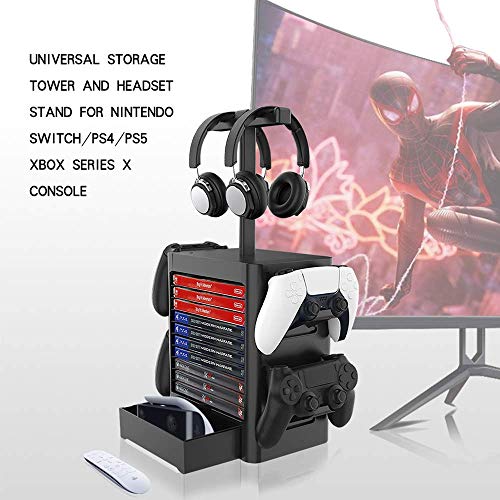 Multifunctional 10 Games Disk Storage Rack for PS5 Controller/Headset Stand Holder for PS4/Xbox Series X/Switch/PS5 Game Accessories Organizer
