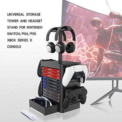 Multifunctional 10 Games Disk Storage Rack for PS5 Controller/Headset Stand Holder for PS4/Xbox Series X/Switch/PS5 Game Accessories Organizer