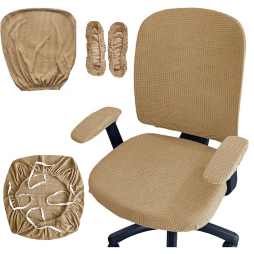 HAPPYDOG 4 Pcs Office Chair Covers Set Stretchable Protective Rotating Computer Chair Seat Covers with Armrest Covers (Camel) - color: Camel