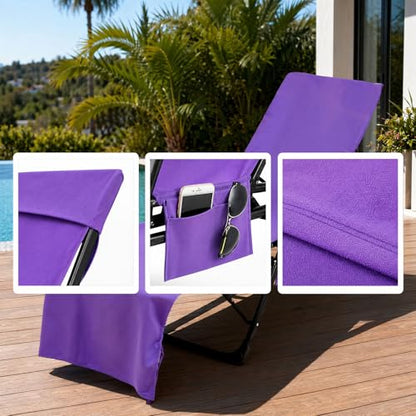 VOCOOL Beach Chair Cover Lounge Chair Cover Microfiber Beach Chair Towel | Soft Absorbent Pool Lounge Chair Cover with Pockets, for Summer Sunbathing Garden Patio Sun Lounger Hotel, Purple, 85" x 30" - color: Purple