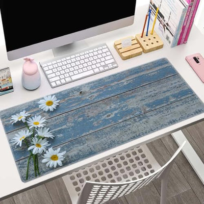 Large Gaming Mouse Pad, Extended XL Mousepad, Non-Slip Rubber Base Keyboard Mouse Mat Desk Pad for Work, Game, Office, Home, 31.5 x 11.8 in, Daisy Flowers on Old Wooden - color: Daisy Flowers on Old Wooden