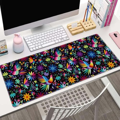 Ornate Ethnic Mexican Patter Desk Mat Black Large Extended Mouse Pad XL Desk Pad Gaming Mousepad Keyboard Mouse Mat for Computer Laptop 31.5''X11.8'' Non-Slip Rubber Base with Stitched Edges - color: Ornate Ethnic Mexican Patter