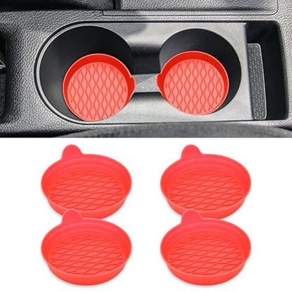 4PCS Car Cup Holder Coasters, Universal Silicone Non-Slip Insert Cup Coasters, Soft Wave Pattern Cup Holders, Car Interior Accessories for SUV, Truck, RV (Red) - color: Red