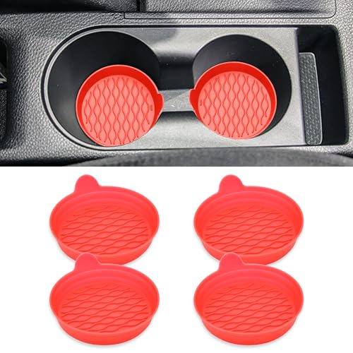 4PCS Car Cup Holder Coasters, Universal Silicone Non-Slip Insert Cup Coasters, Soft Wave Pattern Cup Holders, Car Interior Accessories for SUV, Truck, RV (Red) - color: Red