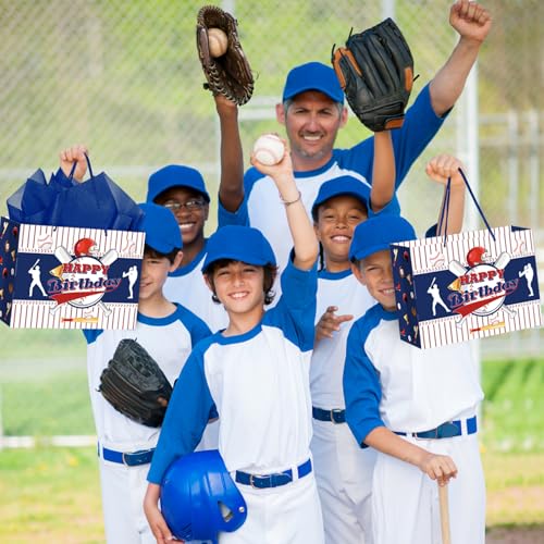 Hooqict Baseball Gift Bag Baseball Birthday Party Gift Wrapping Bag with Tissue Paper and Greeting Card for Boys Men Sport Birthday Party Supplies Goodie Treat Baseball Birthday Gift Bag - color: Baseball