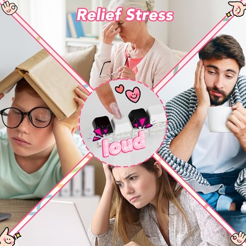 2 Pcs 4 in 1 Keyboard Fidget Toy Keychain, Clicky Button Toy Stress Relief Keychain with Swappable Keycaps, Mini Mechanical Key Fidget for Office Desk Focus Gifts (Blue Pink Black White) - color: Blue Pink Black White