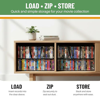 Evelots 4 Pack-VHS Movie Tape Storage Bag/Case, Clear PVC Plastic-Holds 200 Total, Strong Handles-No Dirt/Moisture/Dust - size: 4-Pack (Holds 200), style: Vhs Storage Bag