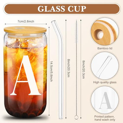 Aliceset Initial Gifts for Women Monogram Canvas Tote Bag and Makeup with Zipper and Initial Glass Coffee Cup Gifts for Her - style: Letter a