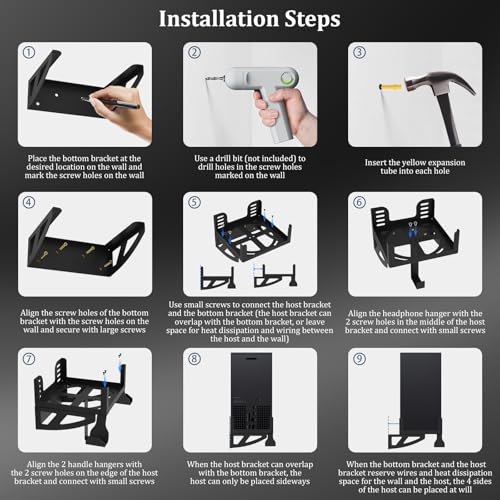 Wall Mount for Xbox Series X - Wall Mount Stand Kit with Detachable 2 Controller Holder & Headphone Hanger, Mount on The Wall, Compatible with Xbox Series X Accessories
