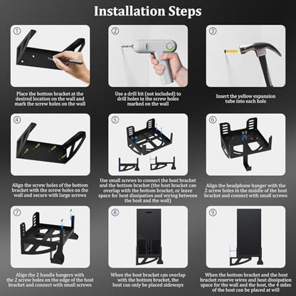Wall Mount for Xbox Series X - Wall Mount Stand Kit with Detachable 2 Controller Holder & Headphone Hanger, Mount on The Wall, Compatible with Xbox Series X Accessories