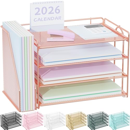 Spacrea Desk Organizers and Accessories, Paper Organizer for Desk with File organizer, Desk Accessories & Workspace Organizers for Office Supplies (Rose Gold) - color: Rose Gold
