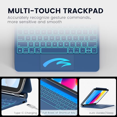RAYMCRAFT for iPad 11th (A16, 2025)/10th Generation Case with Keyboard, Magic Keyboard 2022, Springy Backlit Keys, Stain-Resistant Surface, Multi-Touch Trackpad, Steel Blue - color: Steel Blue