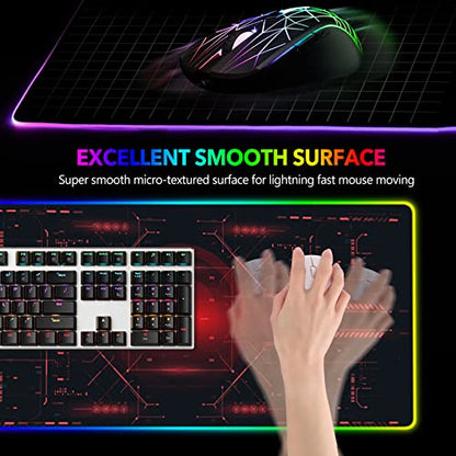 AIMSA Large Gaming Mouse Pad RGB, Keyboard Led Mousepad Extended 35.4 x 15.8 inch Non-Slip Rubber Base with 14 Lighting Modes Desk Mat, Red Circuit Board Motherboard - color: Red Circuit Board Motherboard