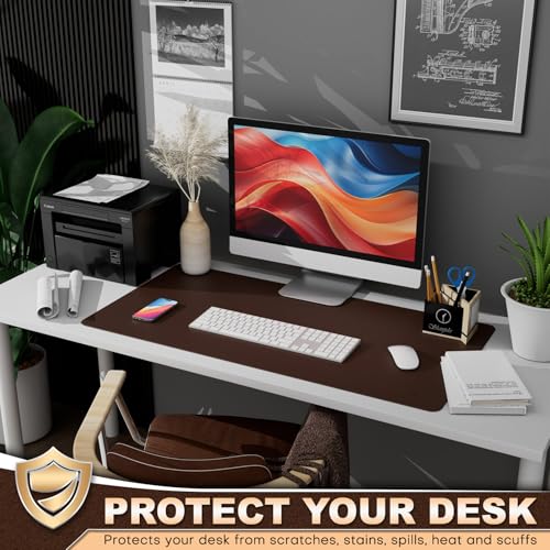 K KNODEL Leather Desk Pad Protector, Office Desk Mat, Large PVC Leather Desk Blotter, Non-Slip Mouse Pad (Dark Brown, 15.7" x 31.5") - color: Dark Brown, size: 15.7" x 31.5"