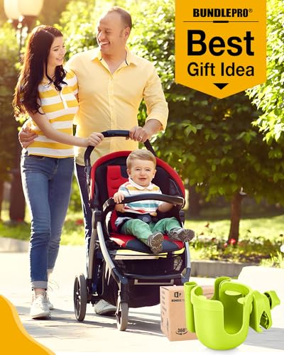 Universal Stroller Cup Holder with Mobile Phone Case, 2-in-1 Strollers Storage Rack, 360 Degrees Rotation Drink Holder for Bike, Pushchair, Wheelchair, Walker,Bicycle, Fits Most Cups (Green) - color: GREEN