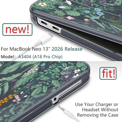 DONGKE Compatible with MacBook Neo 13 Inch Case 2026 A3404 A18 Pro chip & Touch ID, Plastic Hard Shell with Keyboard Cover, Screen Protector & Dust Plugs, Garden Floral - color: Garden Floral