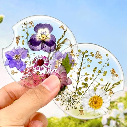 Swooflia Flower Car Cup Holder Coasters for Women - 2.75 Inch Cute Resin Clear Automotive Drink Cupholder Insert Car Accessories 2 Pack White Purple - color: White Purple