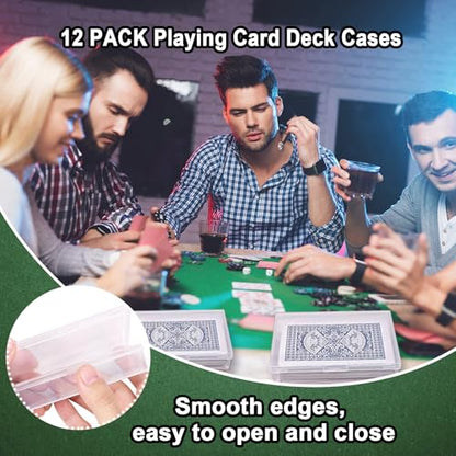 12 Pack Playing Card Case,Empty Plastic Trading Card Storage Box,Snaps Closed Clear Card Case,Playing Card Box Holder for Gaming,Bank Business Cards(NO Cards)