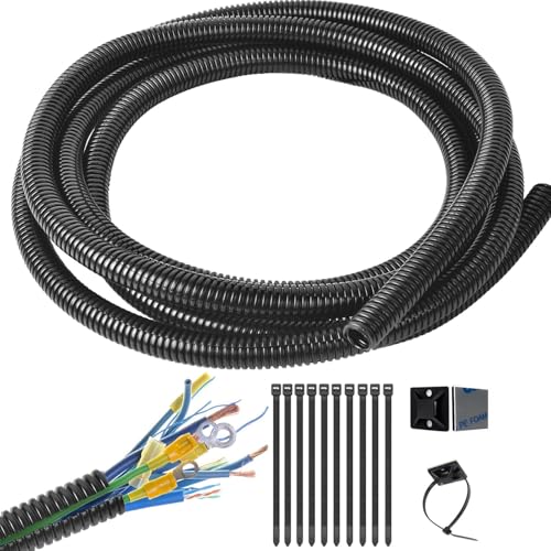 1/4 Inch Wire Loom Split Tubing - 15 ft Cord Protector Electric Wires Covers, Automotive Wire Flexible Conduit, Plastic Wire Cover with Cable Zip Tie (1/4"-15ft) - size: 1/4"-15ft