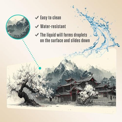 Extended Gaming Mouse Pad, Large Mouse Mat 3 mm Nature Rubber Base Mousepad with Stitched Edges, Non-Slip Desk Mat for Office Home Great Gift 31.5x11.8 Inch (Japanese Ink 4) - color: Japanese Ink 4