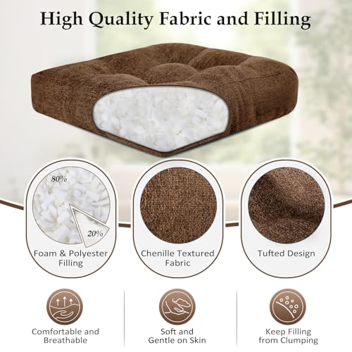 downluxe Chair Cushions for Dining Chairs 2 Pack, Tufted Indoor Chair Pads with Non-Slip Bottom, U-Shaped Kitchen Chair Cushions, 18"x18"x4", Brown - color: Brown, size: 18"x18"x4"(2 Pack)