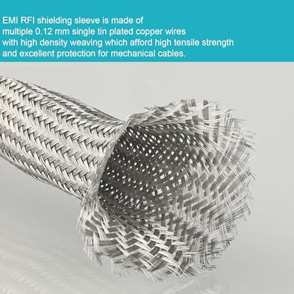 Tinned Copper Braided Cable Shielding Sleeve Metal Wire Loom Sheathing EMI RFI ESD Protector Grounding Mesh Flat Tubular Expandable 1/2" W(0.32" ID)-20FT - size: 1/2"W(0.32"ID)-20FT