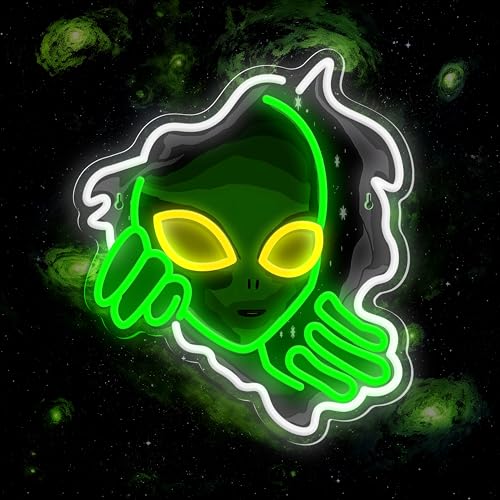 Alien Neon Sign,Dimmable Green Alien Led Neon Lights for Wall Decor Game Room Home Bar Party Bedroom Man Cave Decor,USB Powered Alien Light up Sign Gifts for Kids Teen Boy Room Decor - color: Alien