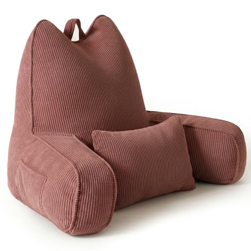 Patented Design Lounge Pillow with Arms for Couch & Bed, Extra Large Reading Pillow Backrest with Detachable Lumbar Support, Sitting Up Support Cushion with Side Pockets, Brick Brown - color: Brick Brown