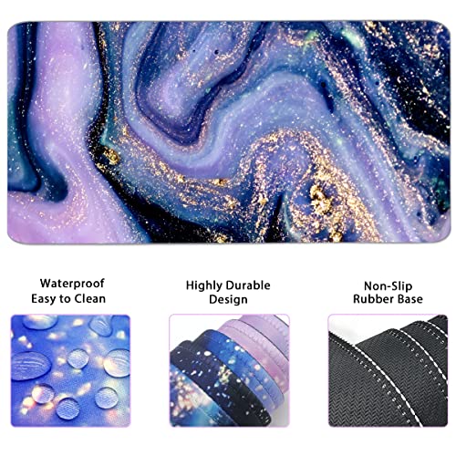 4-in-1 Large Gaming Mouse Pad and Keyboard Wrist Rest, Desk Pad for Keyboard and Mouse, Non-Slip Desk Mat for Home Office Study Game-Purple Marble - color: Purple Marble