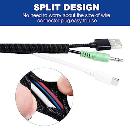 Split-Sleeve Wire Loom for High-Temperature Automotive Harness and Home Cable Management, 25ft - 3/8 inch Braided Cable Management Sleeve Cord Protector, Self-Wrapping Split Wire Loom - size: 3/8"