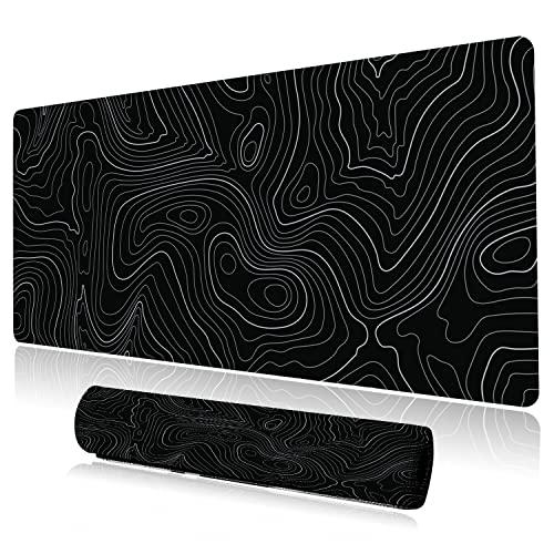 Desk Mat, Topographic Map Lines Pattern Large Desk Pad Extended Gaming Mouse Pad, 35.4 x 15.7inch Mouse Pad with Non-Slip Rubber Base Stitched Edges, Home Office Decor for Women Girls Men Boys - color: Topographic Map Lines
