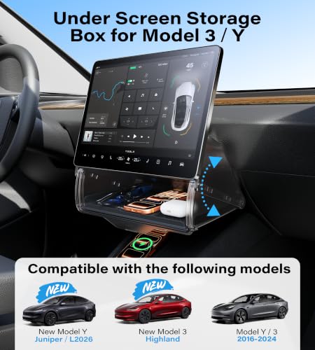 TAZENI Under Screen Storage Box Fit Model Y Juniper Model 3 Highland, Magnetic Hidden Privacy Storage for Model Y 3 Accessories, Center Console Organizer for Model Y 2019~2026 & Model 3 2016-2026