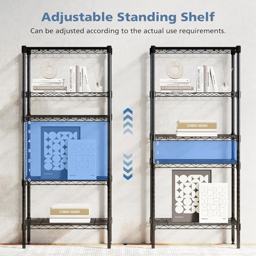 DUMOS 5-Tier Metal Wire Storage Shelves, Adjustable Standing Storage Rack Shelf, Heavy Duty Steel Shelving Unit Organizers for Kitchen Bathroom Pantry Garage, 23.2" Wx13.4 Dx59.8 H, Black - size: 5 Tiers-59.8"H without wheels