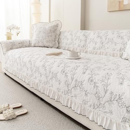 Couch Cover Sofa Covers Washable, Cotton Boho Floral Sofa Slipcovers for 2 Cushion, Non-Slip Furniture Protector for Dog Pet, L Shaped Recliner Sectional Couch Cover White,36"X47"(Only 1 Pcs) - color: Floral White, size: 36"x 47"