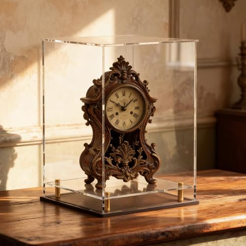 Acrylic Display Case for Collectibles, Dustproof Acrylic Box with Clear Display Elevation & Gold Risers, Large Display Case for Figures Toys Memorabilia, 10" L x 10" W x 14" H - size: 10"L x 10"W x 14"H