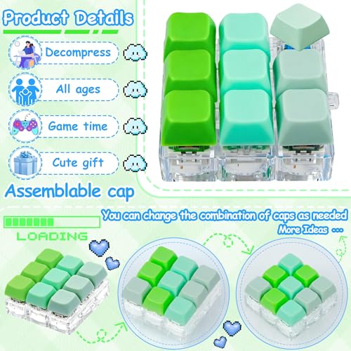 Keyboard Fidget Toy, Keyboard Keychain Fidget Toys, 9-in-1 Clicker Fidget Toy, Stress Relief Desk Decompression Button, Anxiety Relief Valentine's Day Gifts (3 Color-Mix Green) - color: 3 Color-mix Green