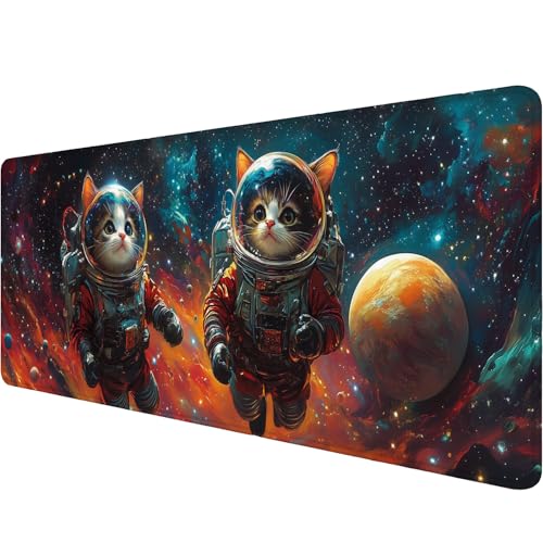 Cute Cat Desk Pad Mouse Pad 31.5 x 11.8 Inch Space Galaxy Colorful Planet Star XL Mouse Pad Large Mousepad Extended Laptop Keyboard Mat Gaming Desk Pad Mouse Mat Office Computer Keyboard Laptop Home - color: Cute Cat, size: 11.8W x 31.5L inches