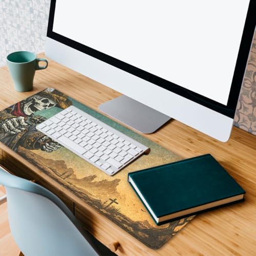 Skeleton Cowboy Gaming Mouse Pad Western Gothic Art Large Desk Mat with Stitched Edges,Non-Slip Waterproof Rubber Base Mouse Mat Office Computer Keyboard Laptop 31.5"x11.8" - color: Skeleton Cowboy