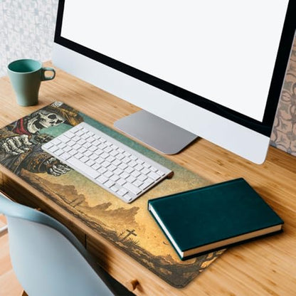 Skeleton Cowboy Gaming Mouse Pad Western Gothic Art Large Desk Mat with Stitched Edges,Non-Slip Waterproof Rubber Base Mouse Mat Office Computer Keyboard Laptop 31.5"x11.8" - color: Skeleton Cowboy