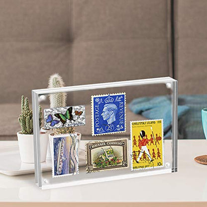 HELPLEX Acrylic Frame, 2 Pack 6x8 Acrylic Picture Frames, 24mm Thicker Frameless Clear Double Sided Magnetic Frame, Free Standing Desktop Display - size: 6x8(2 PACK)