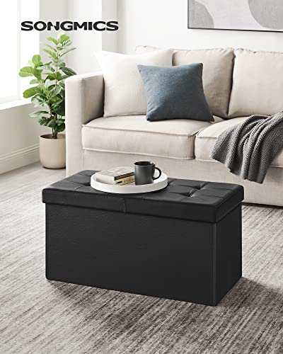SONGMICS MAZIE Collection - 30 Inches Storage Ottoman Bench with Flipping Lid, Storage Chest Footstool, Load 660 lb, for Entryway, Living Room, Bedroom, Synthetic Leather, Black ULSF45BK - color: Black, size: 15"D x 30"W x 15"H