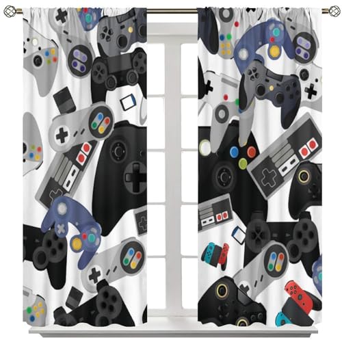 Gamer Curtains, Gamepad Modern Controller Games Console Window Curtains for Boys Girls Kids Room Bedroom Living Room 42" W X 45" L - color: Gamepad-6, size: 20.5"W x 45"L (Pack of 2)