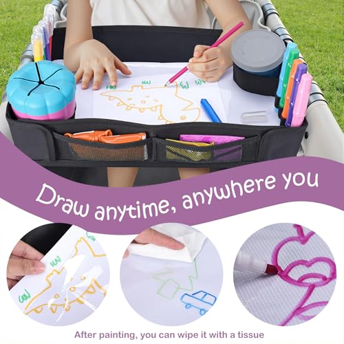 Babenest Stroller Snack Tray for Wonderfold Wagon W2, Foldable Thickened Snack Tray with Cup Holder, Storage Mesh Bag & Pen Slot, Easy to Clean Snack Board for Drawing - size: W2