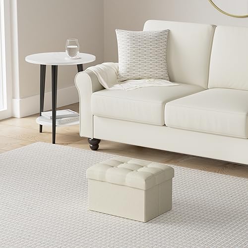 LINMAGCO Ottoman Storage Ottoman with Storage Small Foot Rest Stool Under Desk Stool Short Folding Footrest Linen Cloth Beigh 16X12X12IN - color: Beigh(linen), size: 12"D x 16"W x 12"H