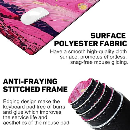 Pink Starry Night Gaming Mouse Pad with Stitched Edges Non-Slip Rubber Base Mouse Pad for Office,Computer,Keyboard,Laptop and Home Desk,35.4 x 15.7 Inch - color: Pink Starry Night, size: 15.7*35.4inch
