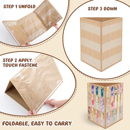 Faccito Bookmark Display Stand, Three-Sided Portable Holder with Multi-View Display, Linen Fabric Desktop Rack for Bookmarks, Valentine-Themed Designs, Craft Fairs, Handmade Vendors - color: Flaxen, style: 3 Sides