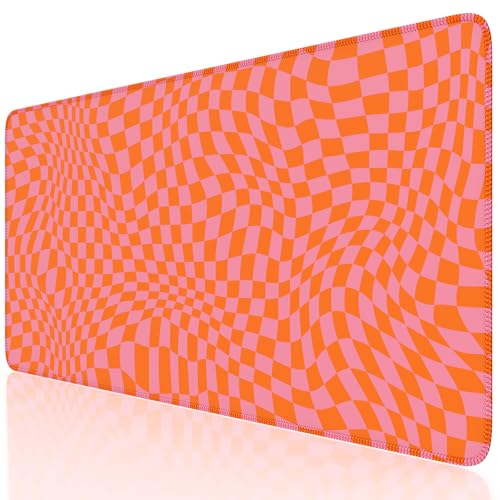 iCasso XXL Large Mouse Pad for Desk, Anti-Slip Big Mousepad with Stitched Edges, Keyboard Pad Mouse Mat for Computer (Orange Checkered) - color: Orange Checkered