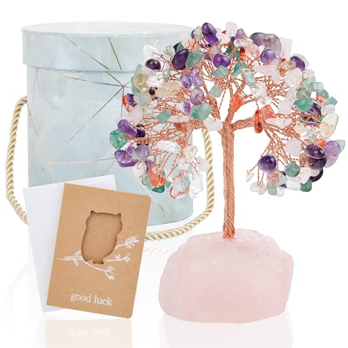 ZenBless 7 Chakra Healing Crystals Stones Tree of Life, Feng Shui Money Tree,Little Fake Bonsai Zen Spiritual Home Living Room Cubicle Office Desk Decor and Accessories for Women(Mix) - color: 7chakra_stone Pedestal