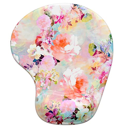 Hsurbtra Ergonomic Mouse Pad with Wrist Rest Support, Gel Mouse Pads with Non-Slip PU Base, Pain Relief Memory Foam Computer Mat, Cute Office Supplies Desk Decro Accessories, Pink Flower - color: Pink Flower, size: Normal